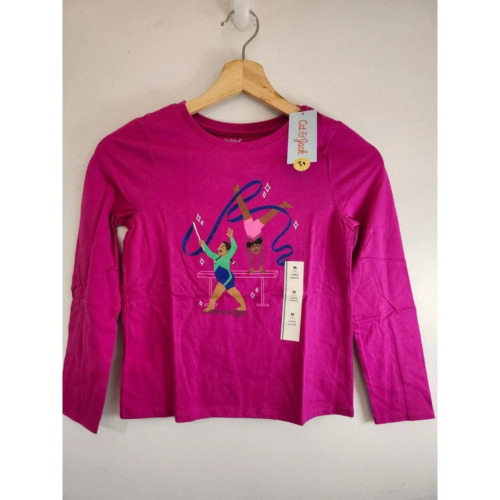Cat &‎ Jack Girls 3 Tops Bundle T-Shirts Magenta Gray Lavender Size Medium 8 NWT